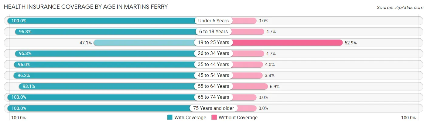 Health Insurance Coverage by Age in Martins Ferry