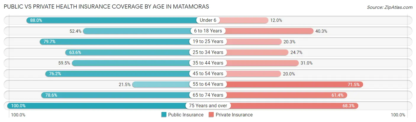 Public vs Private Health Insurance Coverage by Age in Matamoras