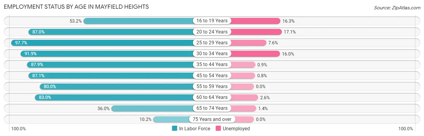 Employment Status by Age in Mayfield Heights
