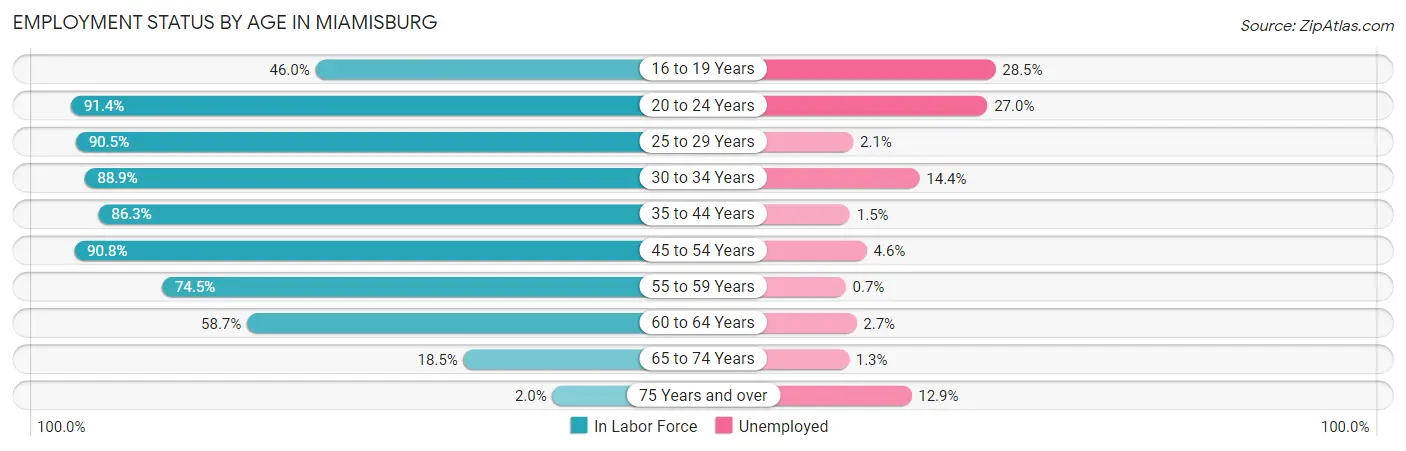 Employment Status by Age in Miamisburg