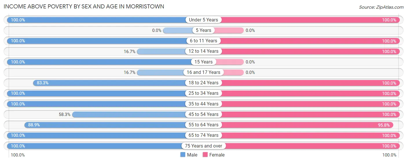 Income Above Poverty by Sex and Age in Morristown