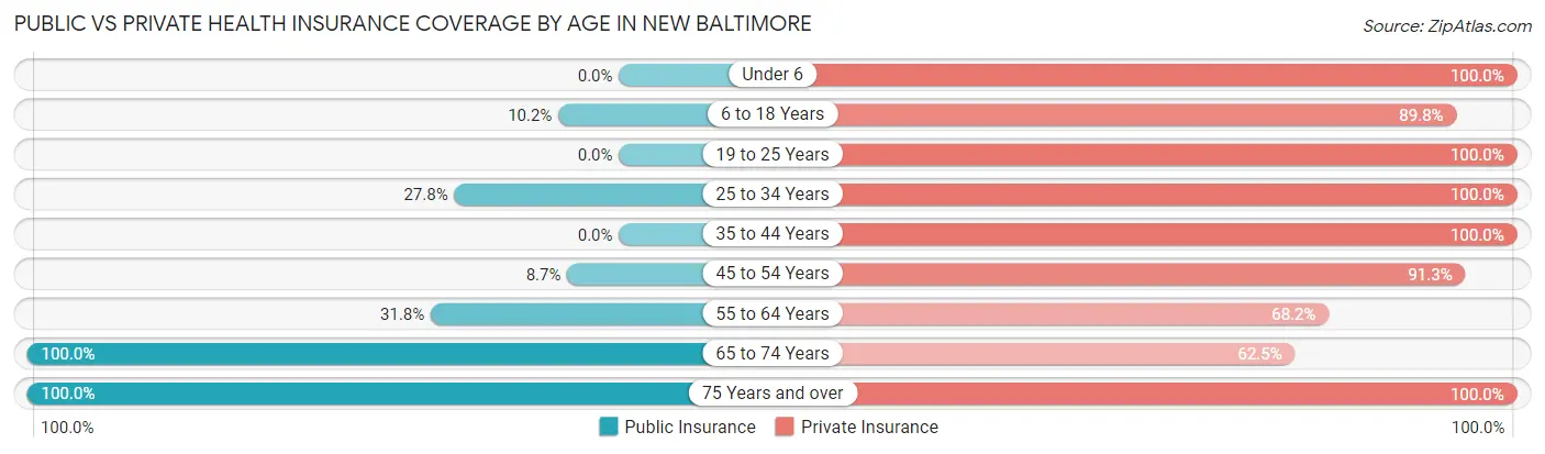 Public vs Private Health Insurance Coverage by Age in New Baltimore