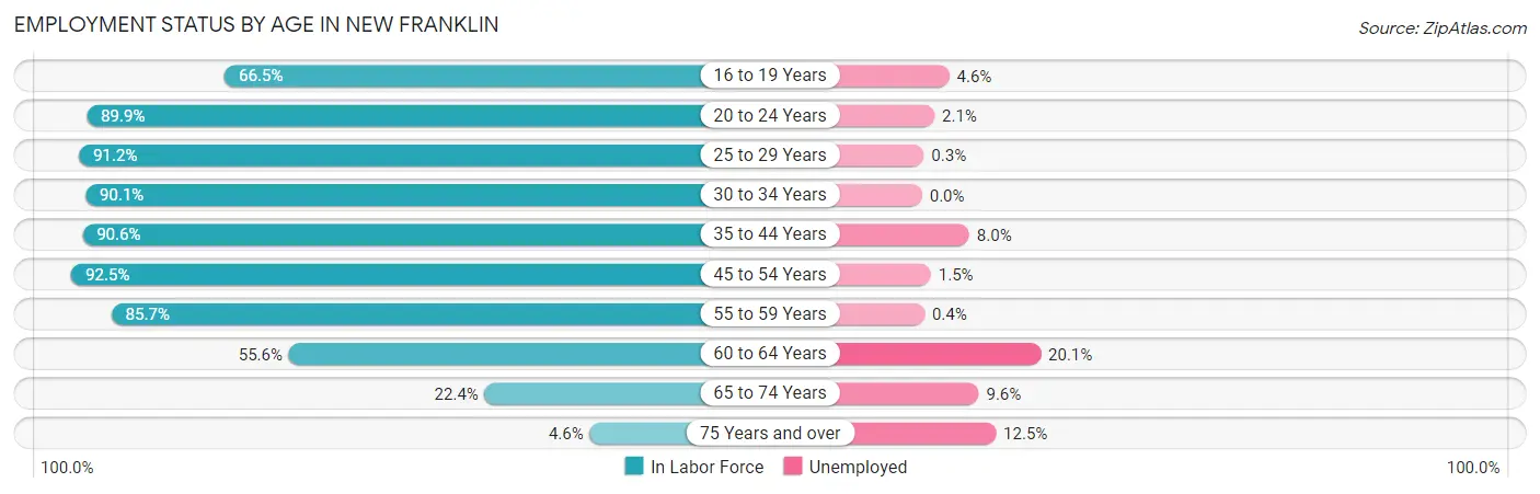 Employment Status by Age in New Franklin