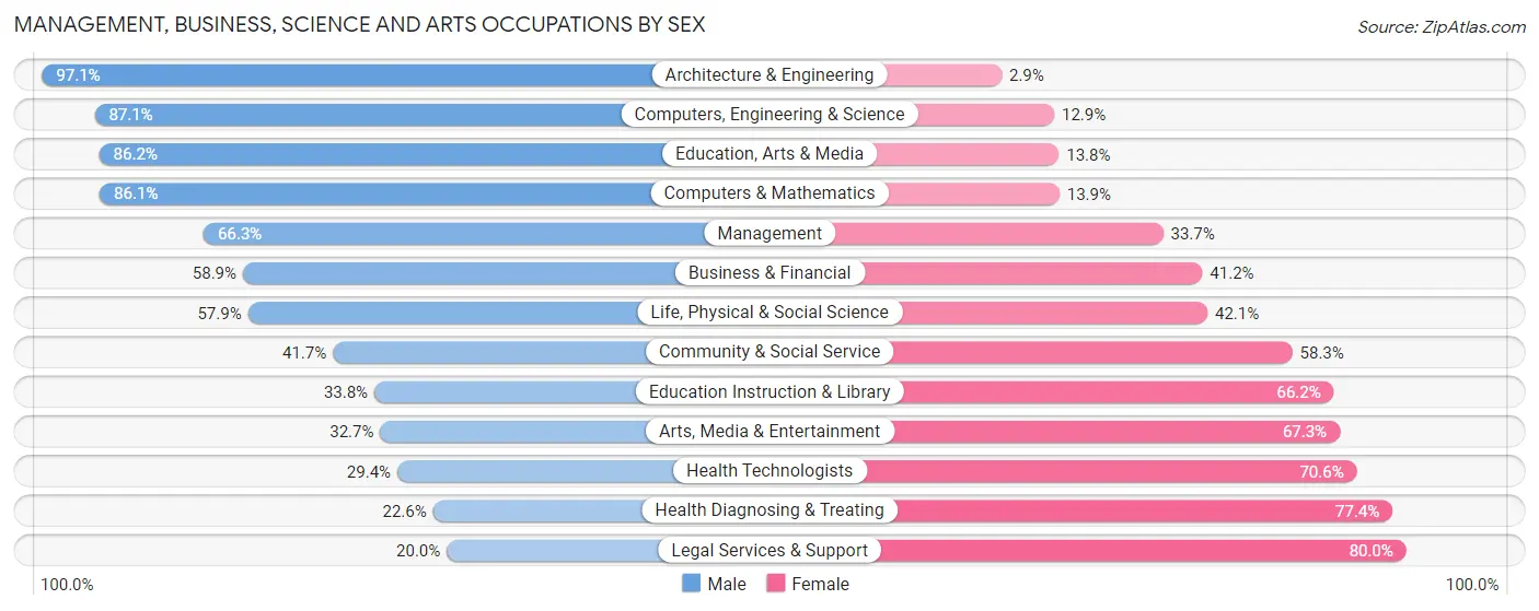 Management, Business, Science and Arts Occupations by Sex in New Philadelphia