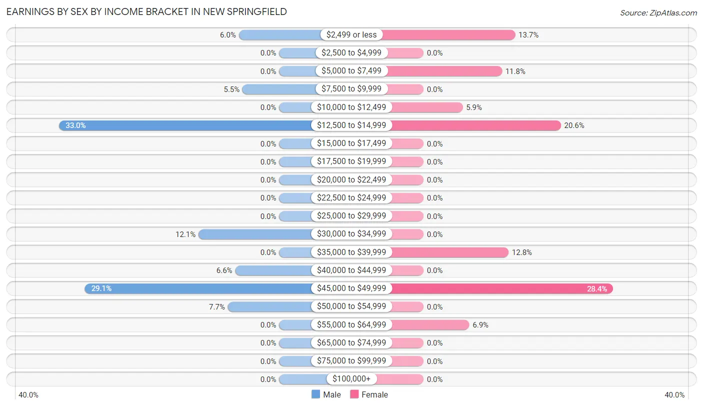 Earnings by Sex by Income Bracket in New Springfield
