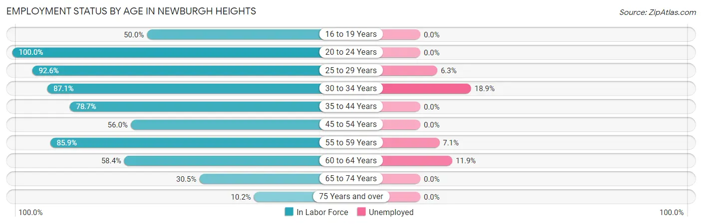 Employment Status by Age in Newburgh Heights