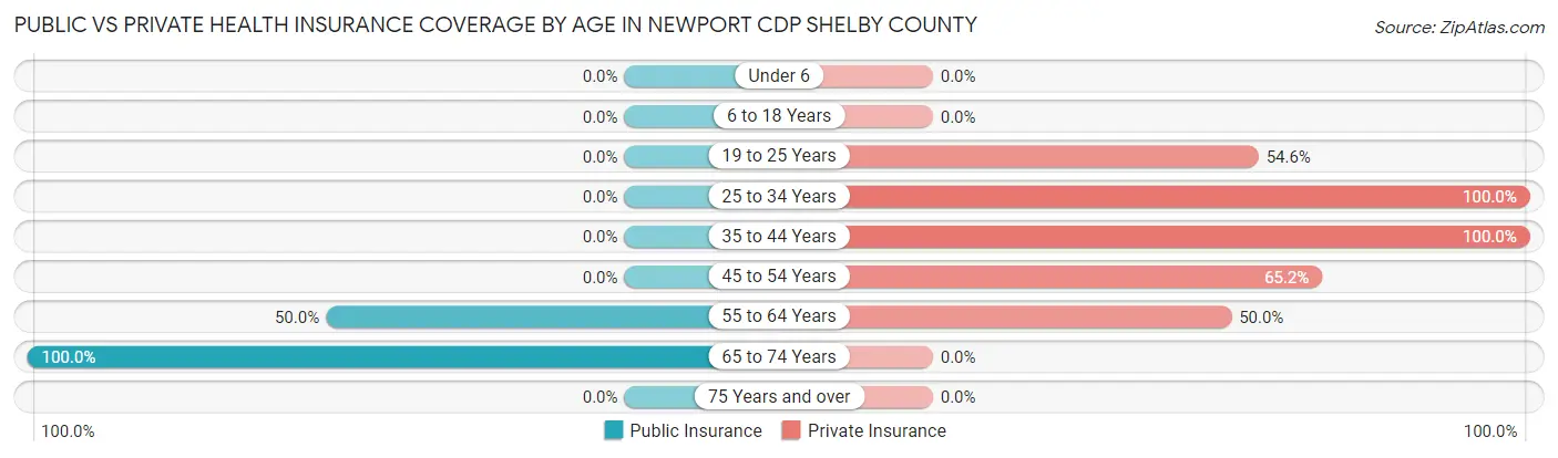 Public vs Private Health Insurance Coverage by Age in Newport CDP Shelby County