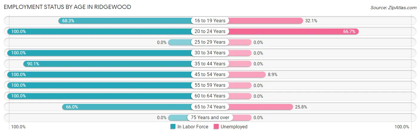 Employment Status by Age in Ridgewood