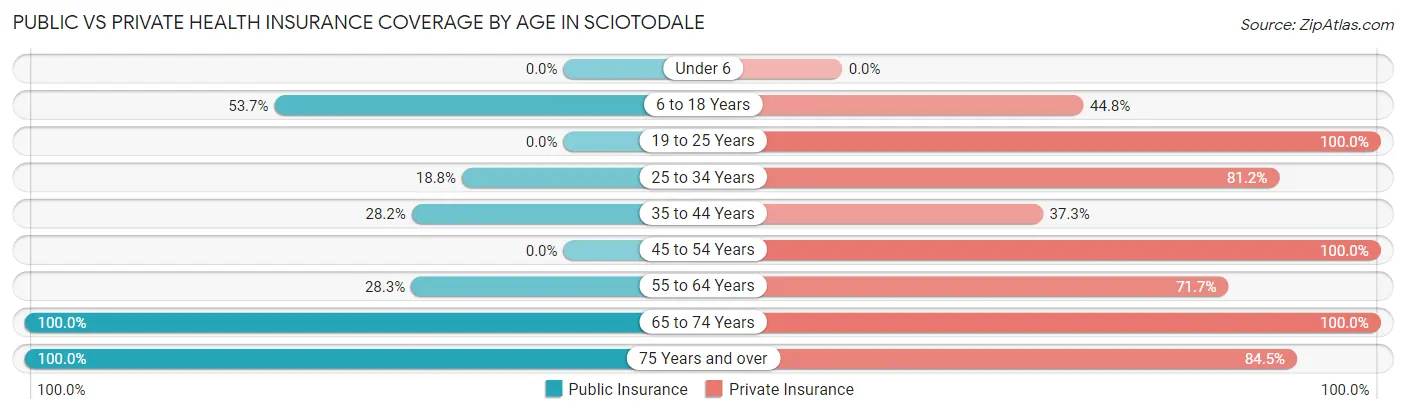 Public vs Private Health Insurance Coverage by Age in Sciotodale