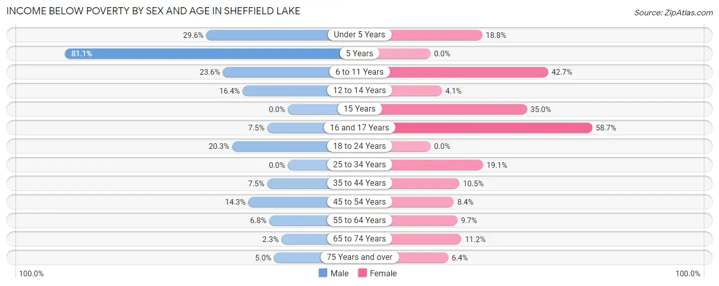 Income Below Poverty by Sex and Age in Sheffield Lake