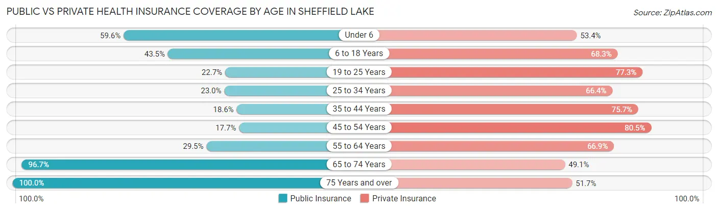 Public vs Private Health Insurance Coverage by Age in Sheffield Lake