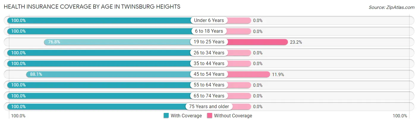 Health Insurance Coverage by Age in Twinsburg Heights