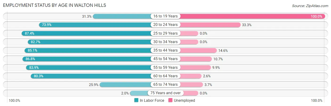 Employment Status by Age in Walton Hills