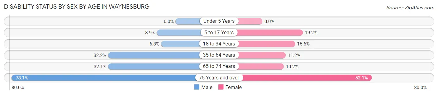 Disability Status by Sex by Age in Waynesburg