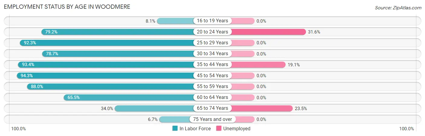 Employment Status by Age in Woodmere