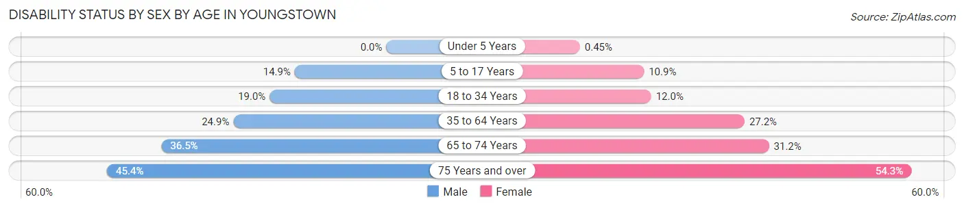 Disability Status by Sex by Age in Youngstown