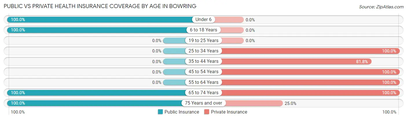 Public vs Private Health Insurance Coverage by Age in Bowring
