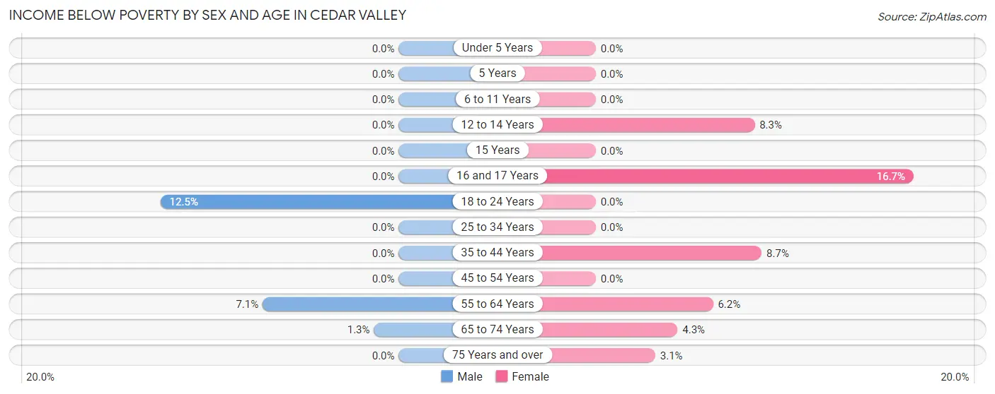 Income Below Poverty by Sex and Age in Cedar Valley