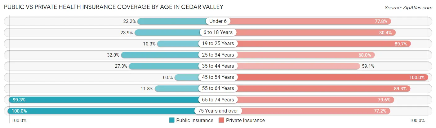 Public vs Private Health Insurance Coverage by Age in Cedar Valley