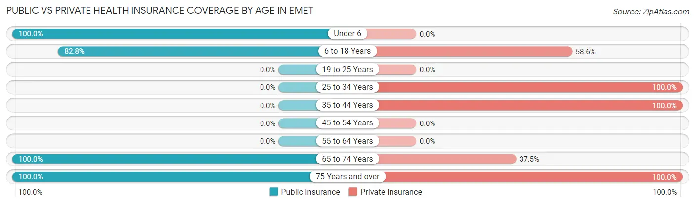 Public vs Private Health Insurance Coverage by Age in Emet