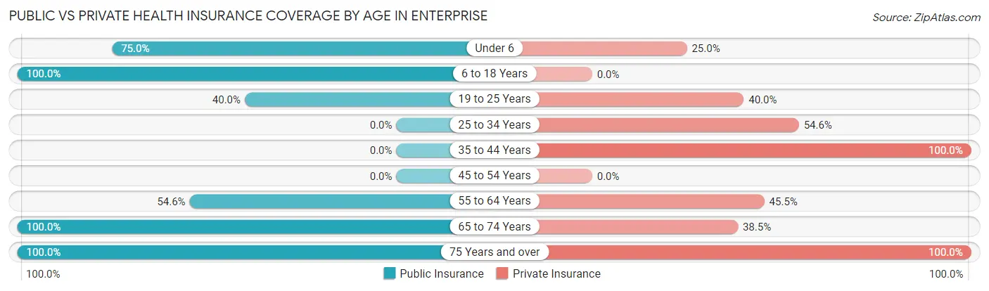 Public vs Private Health Insurance Coverage by Age in Enterprise