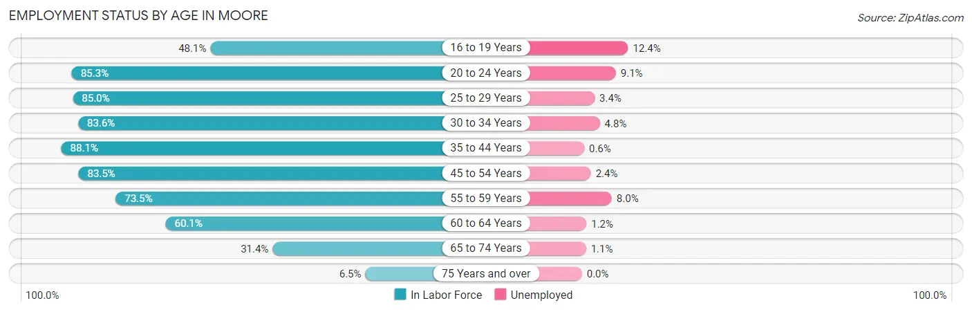 Employment Status by Age in Moore
