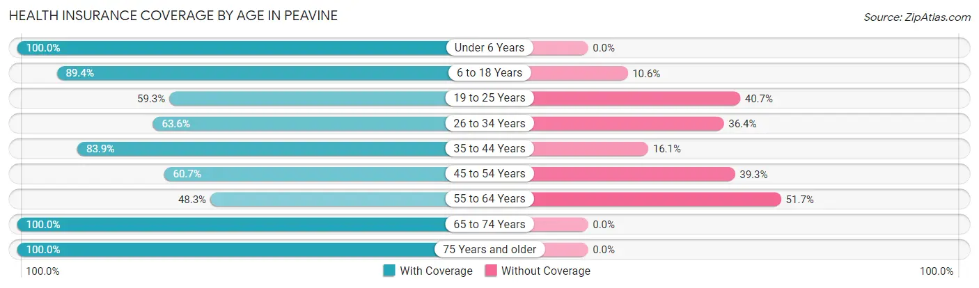 Health Insurance Coverage by Age in Peavine