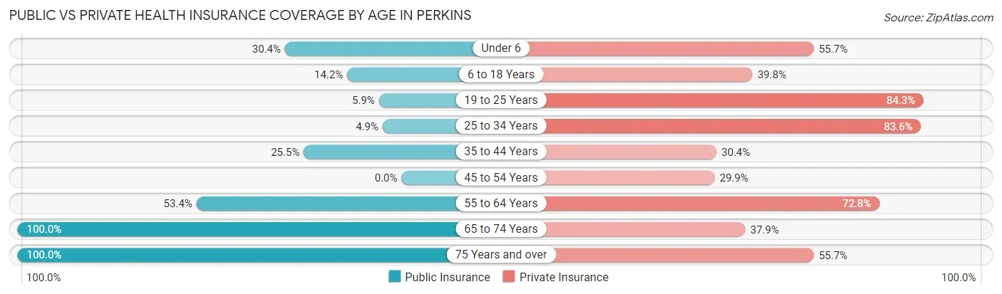 Public vs Private Health Insurance Coverage by Age in Perkins