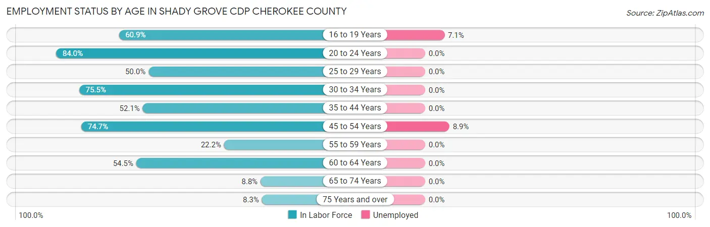 Employment Status by Age in Shady Grove CDP Cherokee County