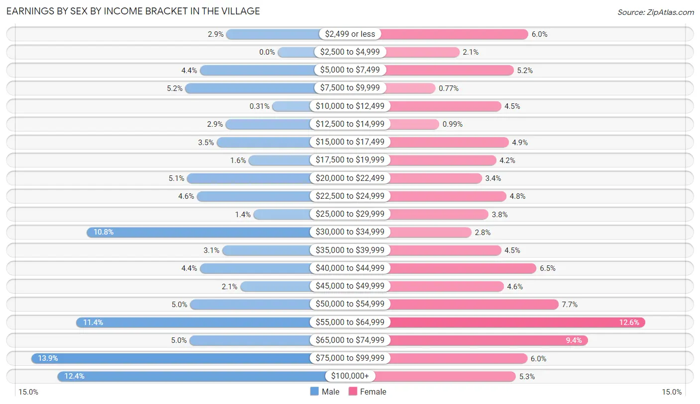 Earnings by Sex by Income Bracket in The Village