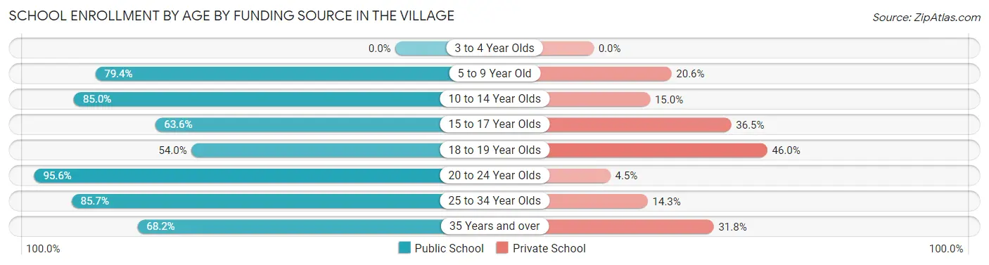 School Enrollment by Age by Funding Source in The Village