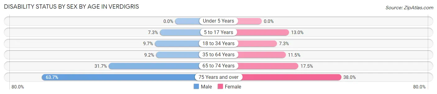 Disability Status by Sex by Age in Verdigris