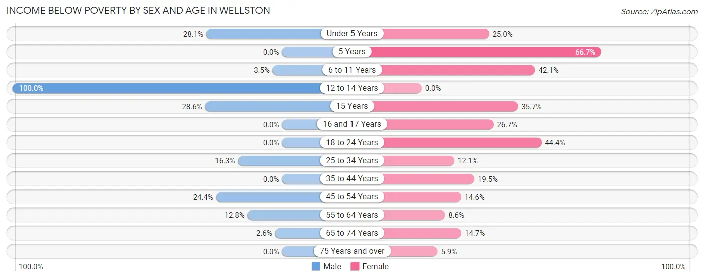 Income Below Poverty by Sex and Age in Wellston