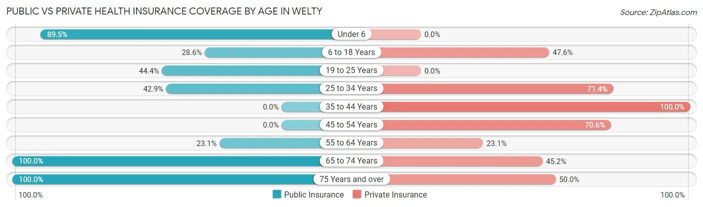 Public vs Private Health Insurance Coverage by Age in Welty