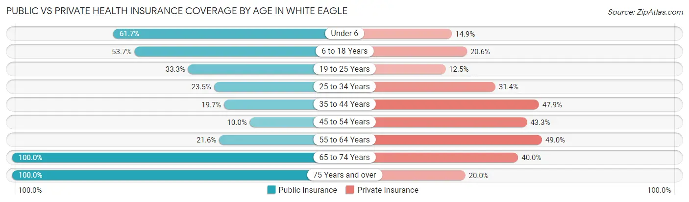 Public vs Private Health Insurance Coverage by Age in White Eagle