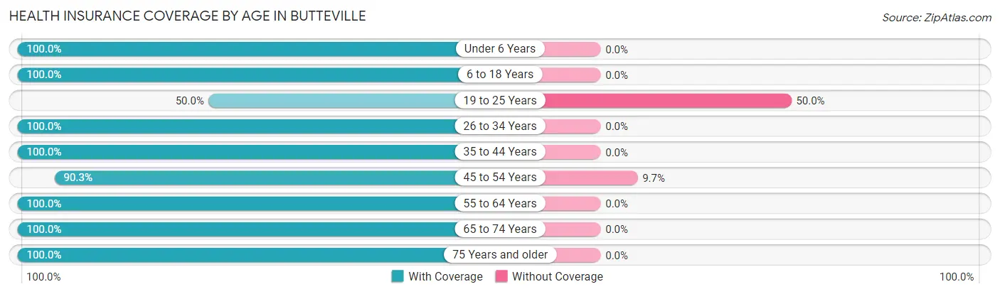 Health Insurance Coverage by Age in Butteville
