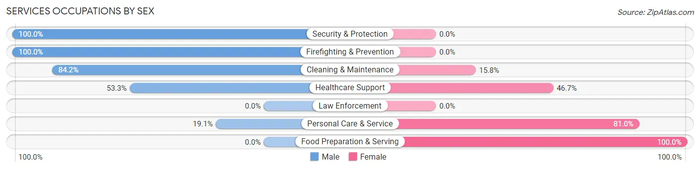 Services Occupations by Sex in Dunes City