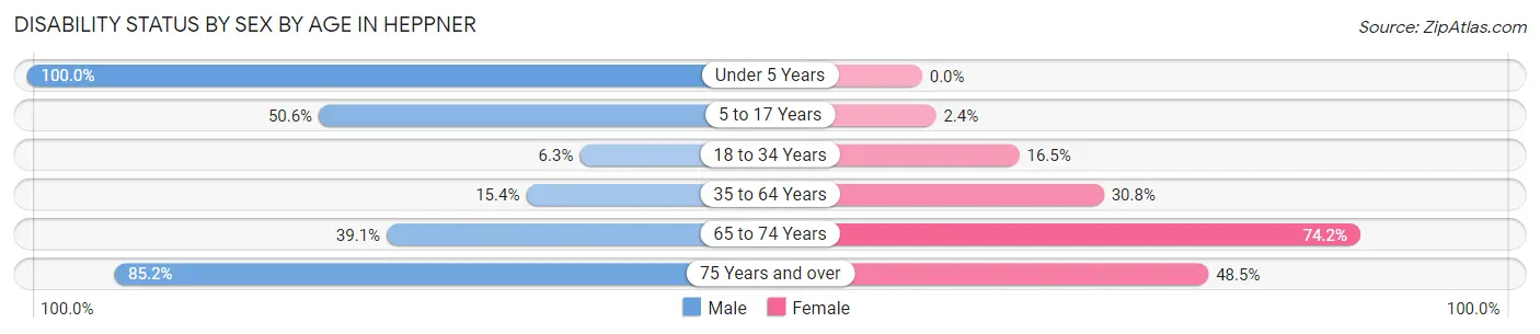 Disability Status by Sex by Age in Heppner