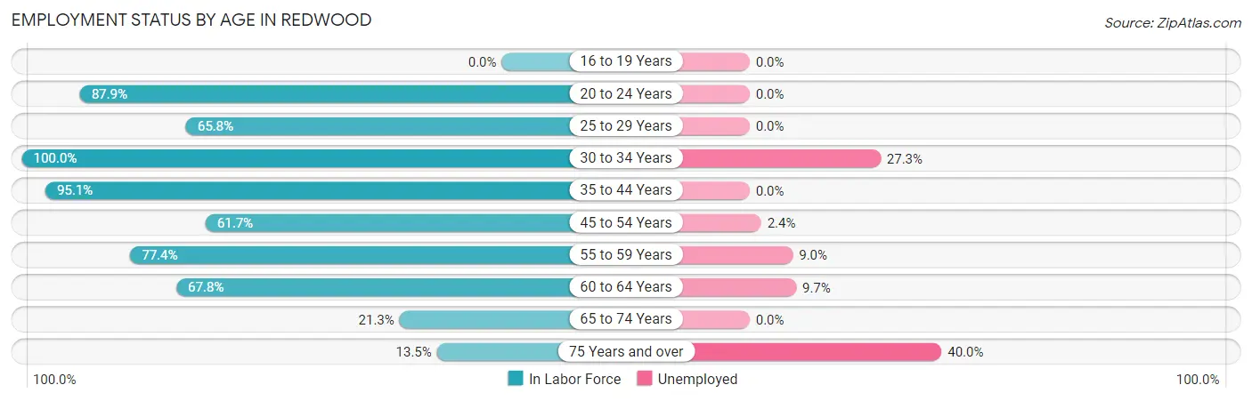 Employment Status by Age in Redwood