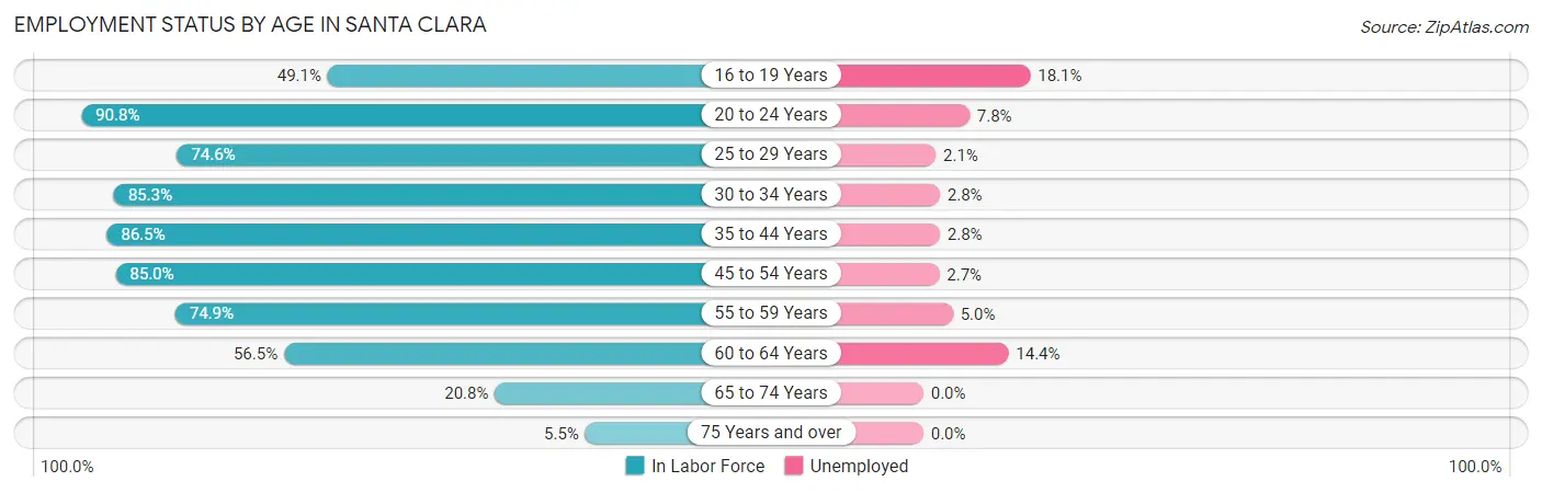 Employment Status by Age in Santa Clara