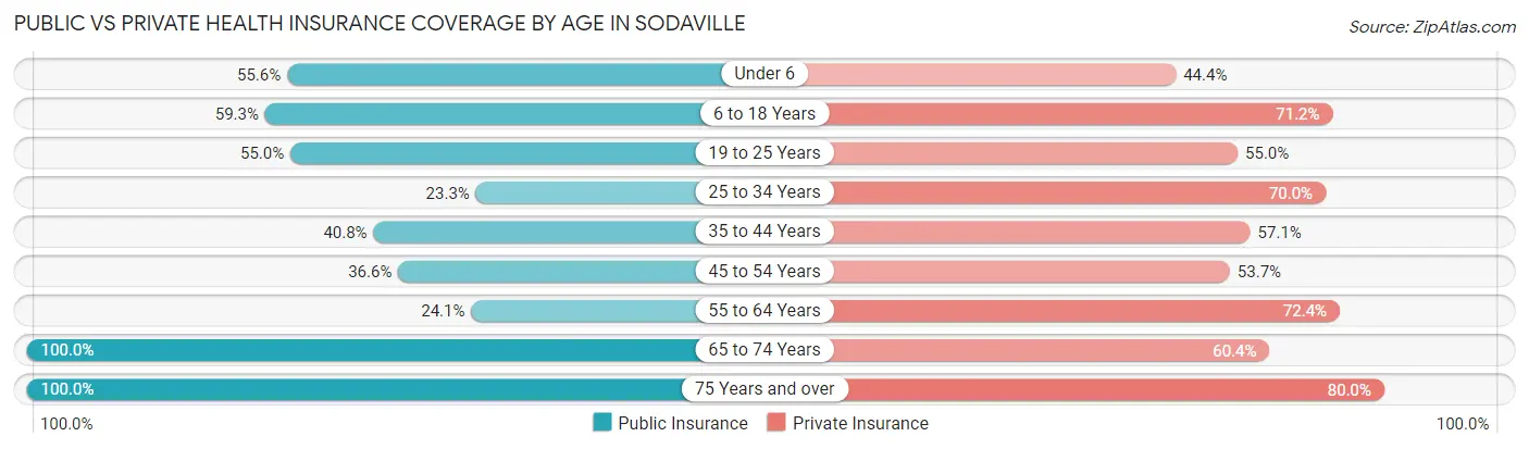 Public vs Private Health Insurance Coverage by Age in Sodaville