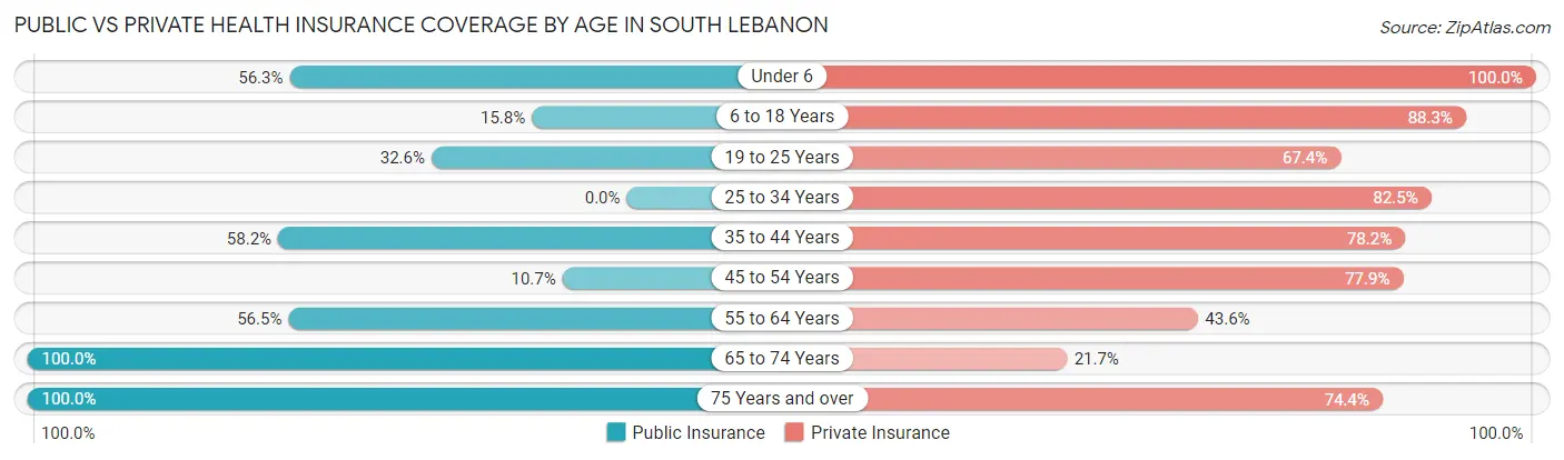 Public vs Private Health Insurance Coverage by Age in South Lebanon