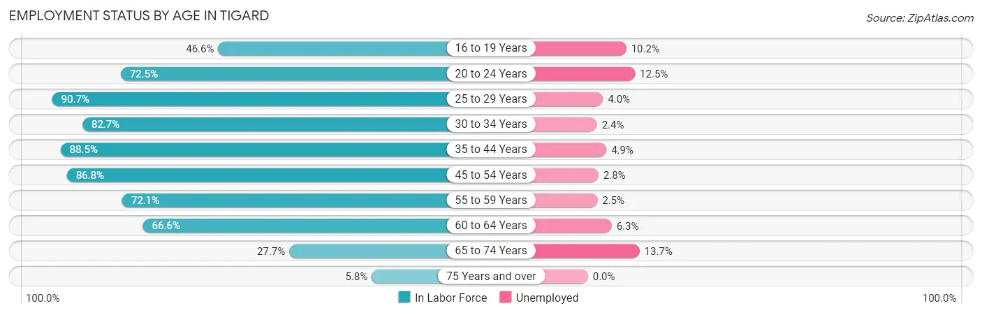 Employment Status by Age in Tigard