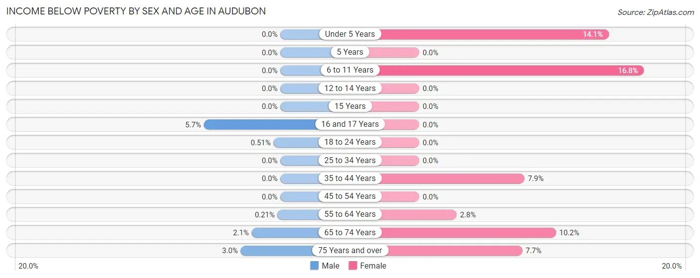 Income Below Poverty by Sex and Age in Audubon