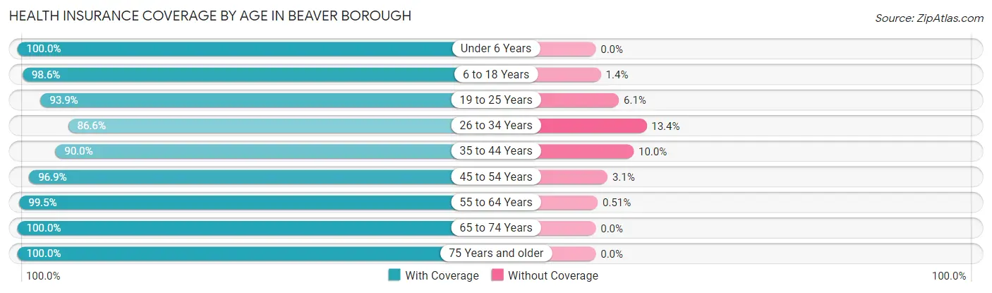 Health Insurance Coverage by Age in Beaver borough