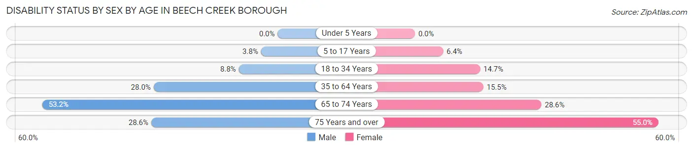 Disability Status by Sex by Age in Beech Creek borough