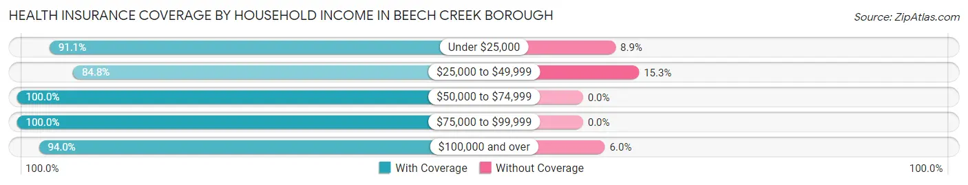 Health Insurance Coverage by Household Income in Beech Creek borough