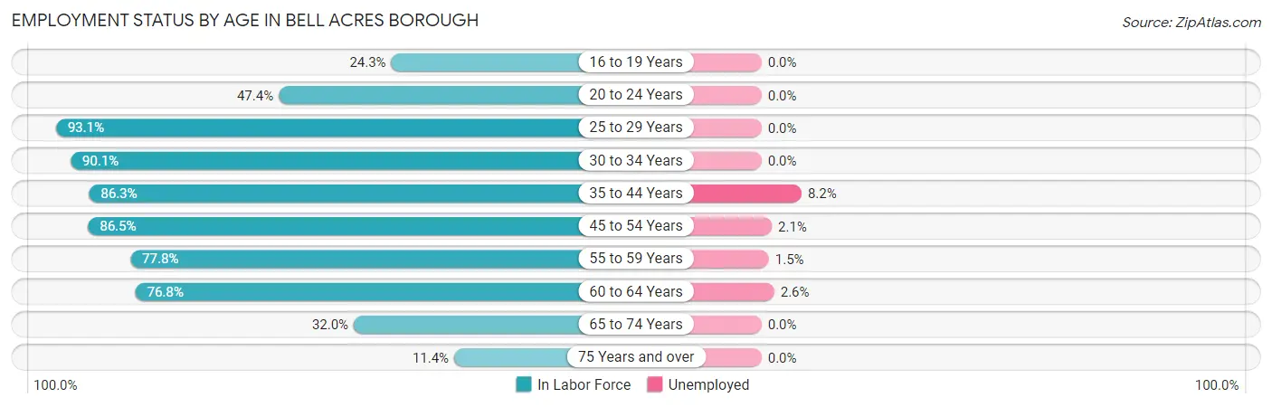 Employment Status by Age in Bell Acres borough