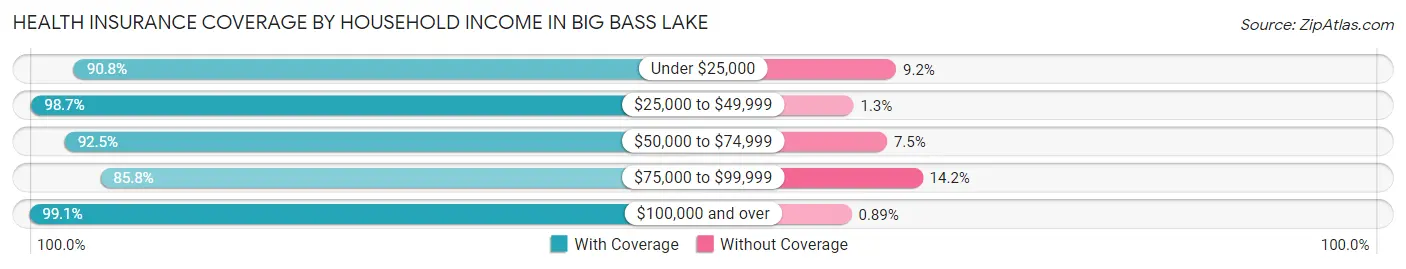 Health Insurance Coverage by Household Income in Big Bass Lake