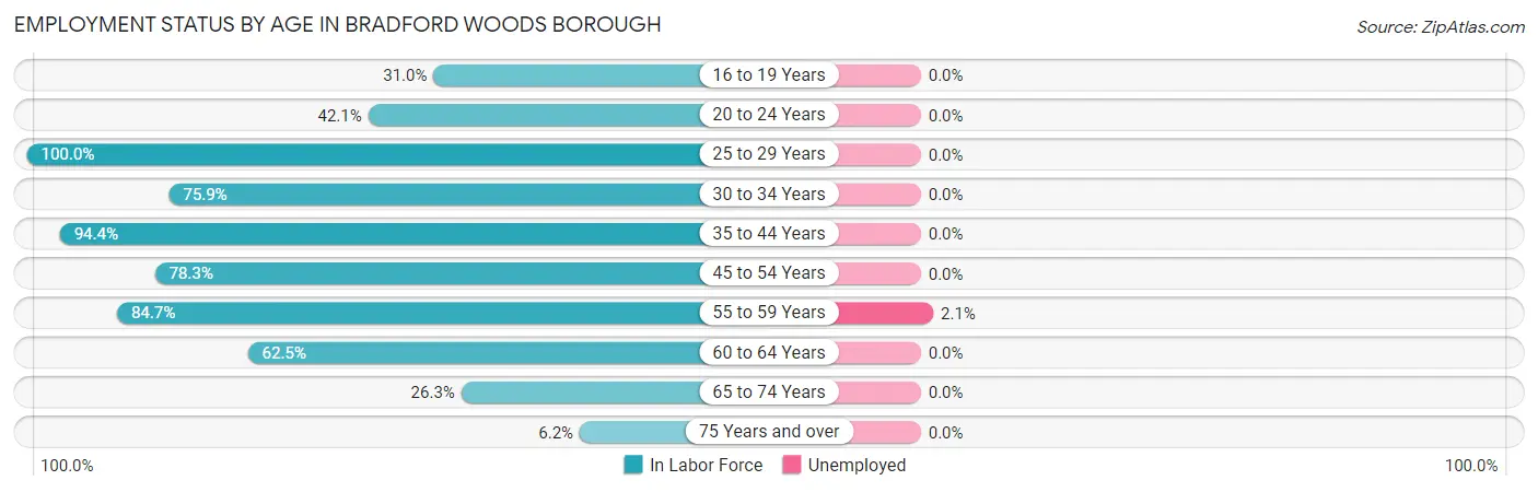 Employment Status by Age in Bradford Woods borough